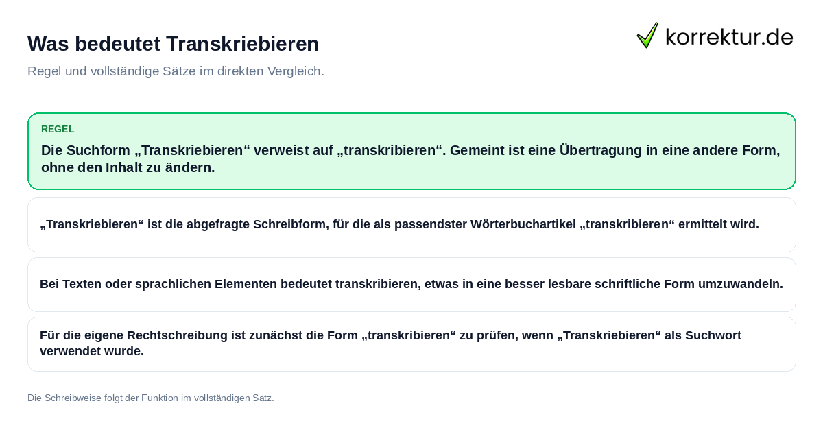 Konkrete Regel und vollständige Beispielsätze zu Was bedeutet Transkriebieren