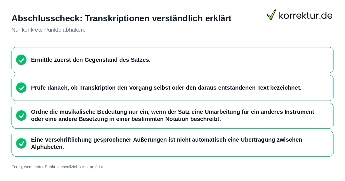 Konkreter Abschlusscheck zu Transkriptionen verständlich erklärt