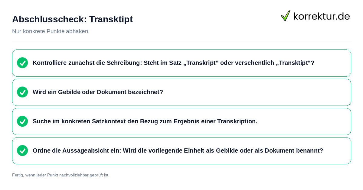 Konkreter Abschlusscheck zu Transktipt