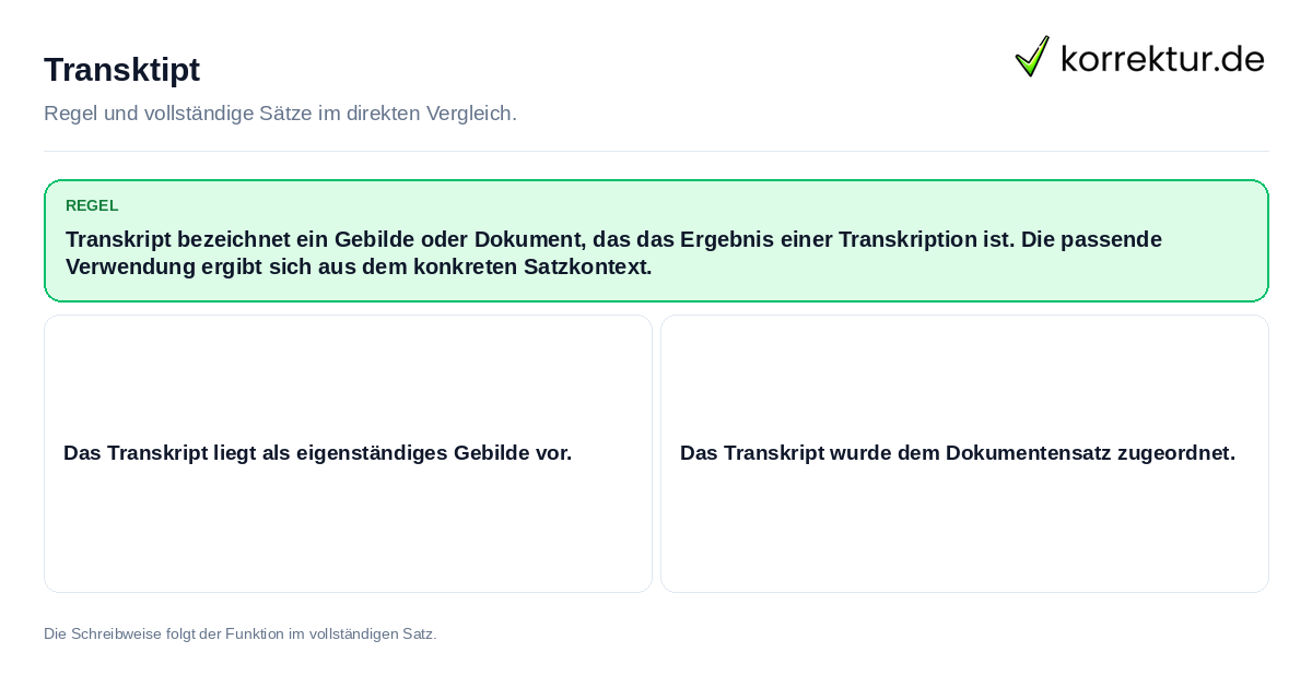 Konkrete Regel und vollständige Beispielsätze zu Transktipt