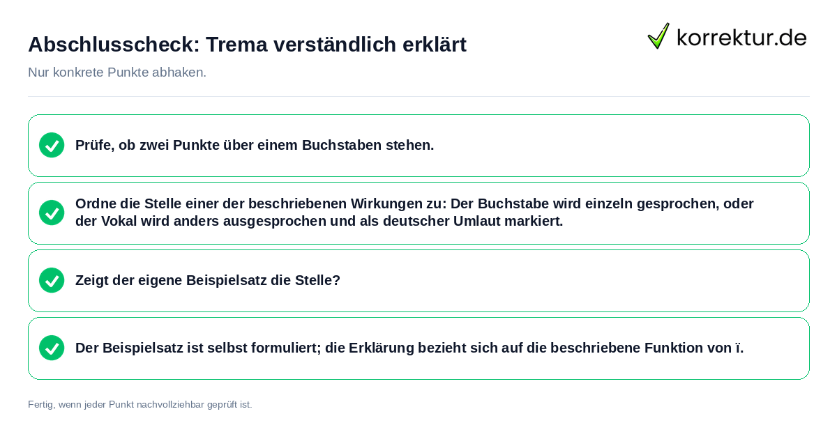 Konkreter Abschlusscheck zu Trema verständlich erklärt