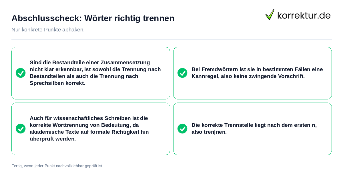 Konkreter Abschlusscheck zu Wörter richtig trennen