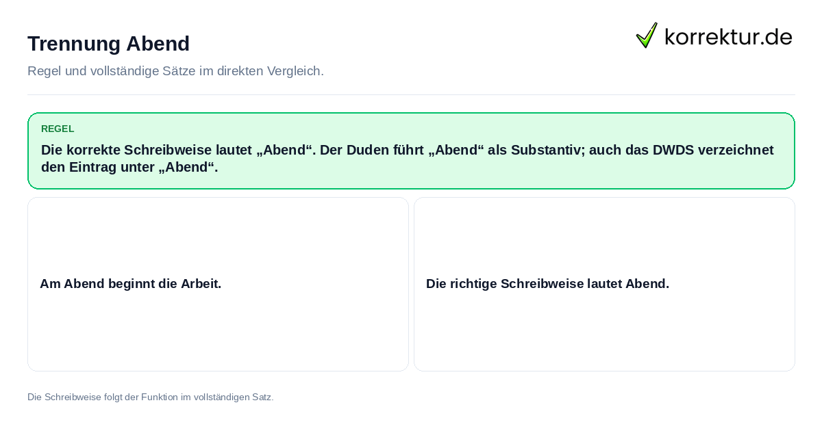 Konkrete Regel und vollständige Beispielsätze zu Trennung Abend