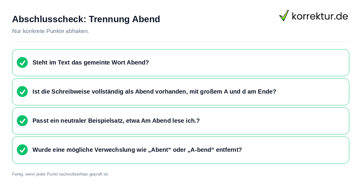 Konkreter Abschlusscheck zu Trennung Abend