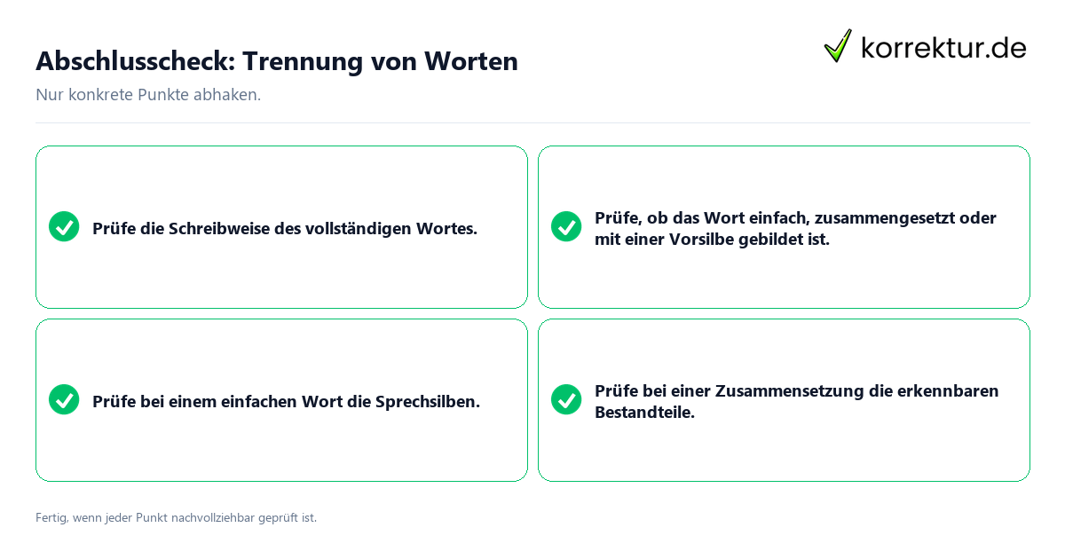 Abschlusscheck: Trennung von Worten Konkreter Abschlusscheck zu Trennung von Worten