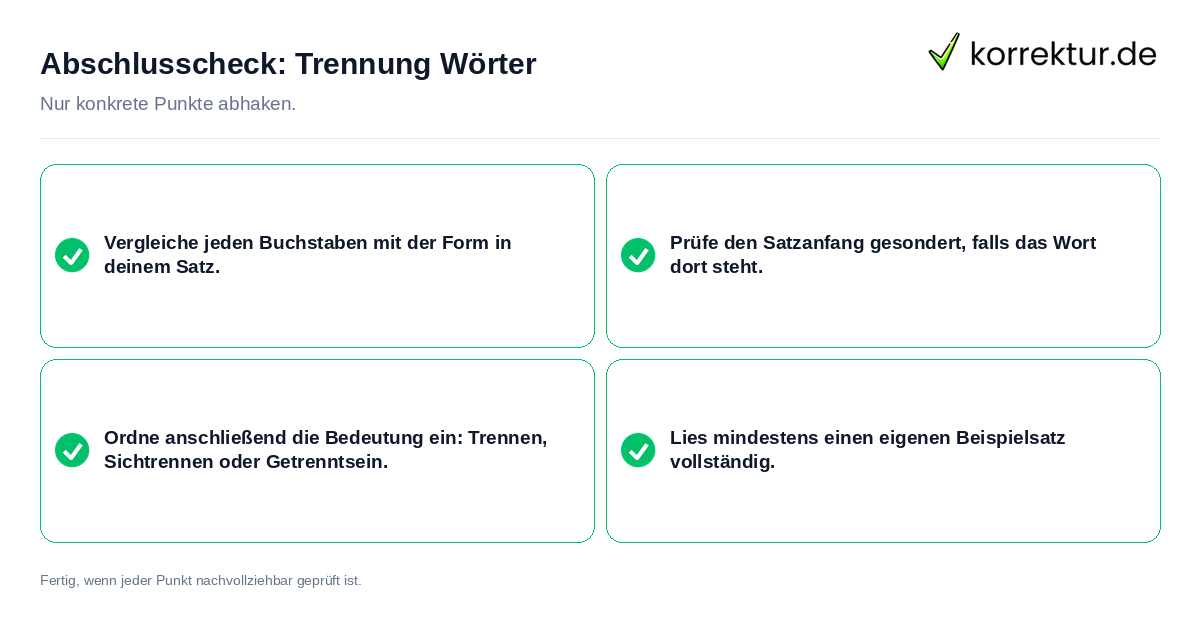 Abschlusscheck: Trennung Wörter Konkreter Abschlusscheck zu Trennung Wörter