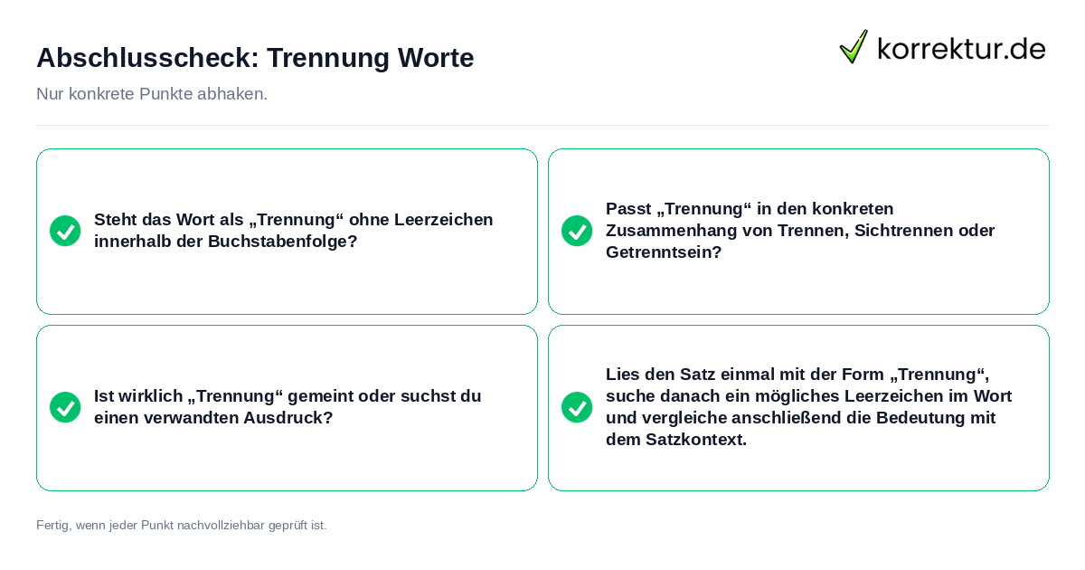 Konkreter Abschlusscheck zu Trennung Worte