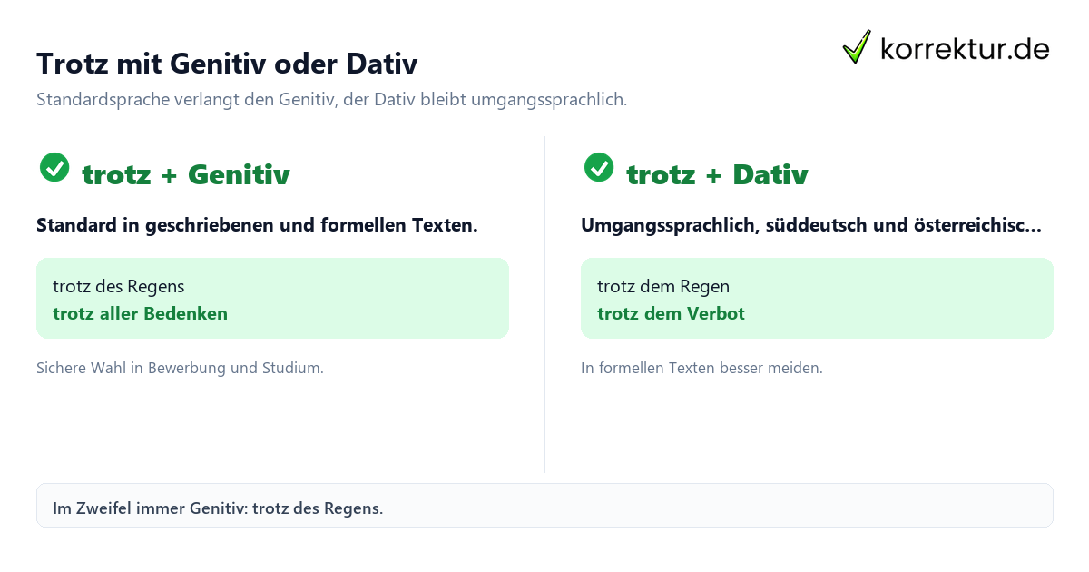 Trotz mit Genitiv oder Dativ Trotz Genitiv oder Dativ: Vergleich der richtigen Anwendung