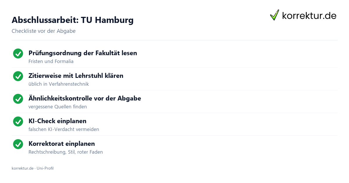 Abschlussarbeit an der TU Hamburg – Checkliste zur Abgabe Abschlussarbeit TU Hamburg: Formalia, Zitierweise und Ähnlichkeitskontrolle vor der Abgabe