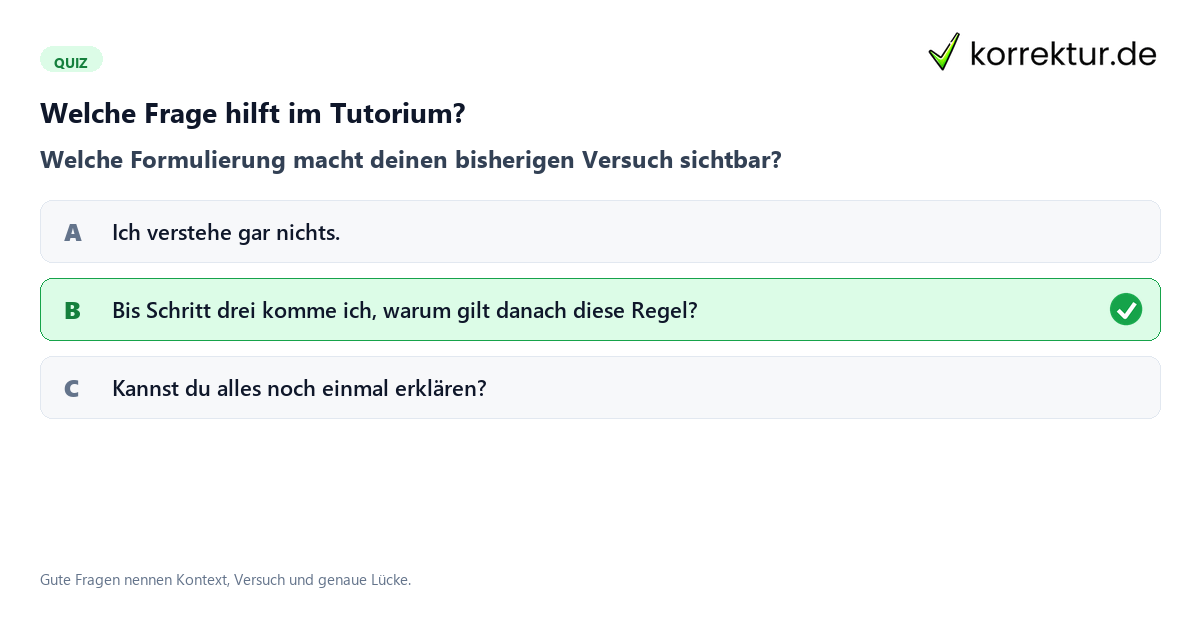 Tutorium im Studium mit Fragenleiter von Versuch bis Transfer
