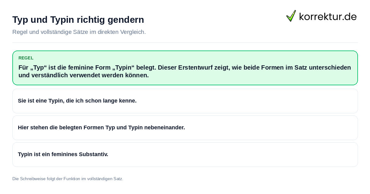 Konkrete Regel und vollständige Beispielsätze zu Typ und Typin richtig gendern