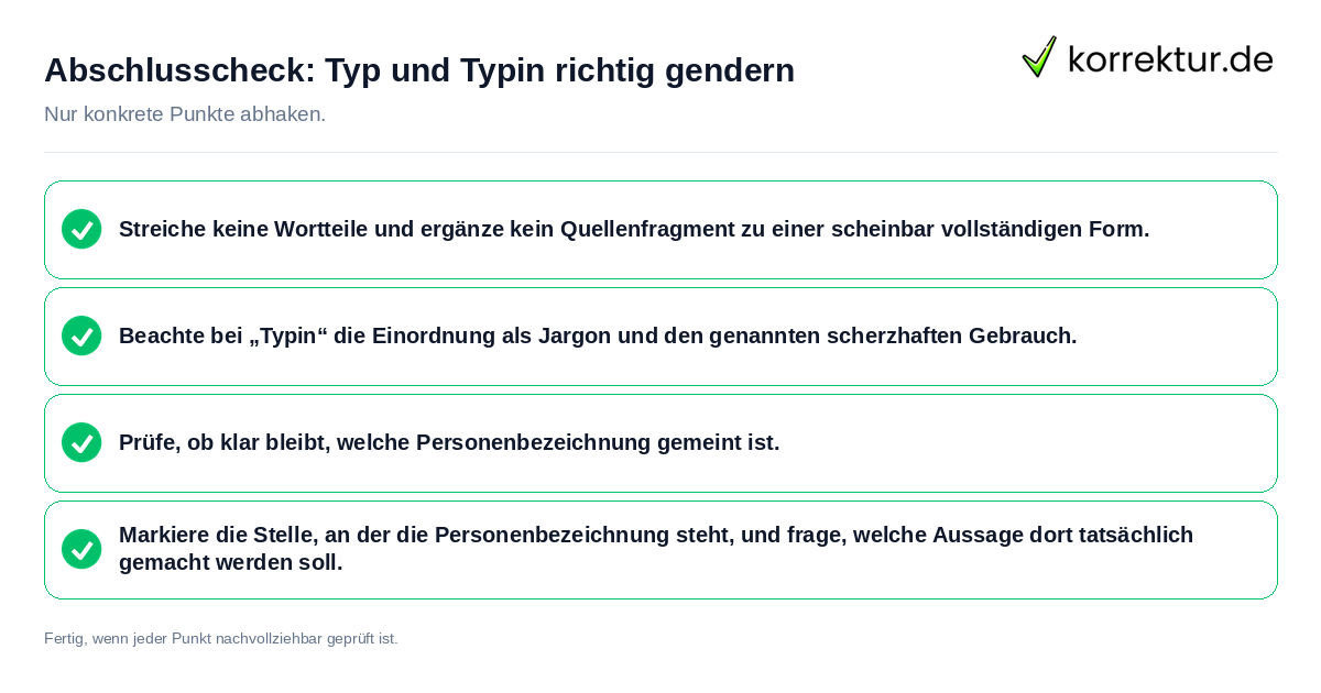 Konkreter Abschlusscheck zu Typ und Typin richtig gendern