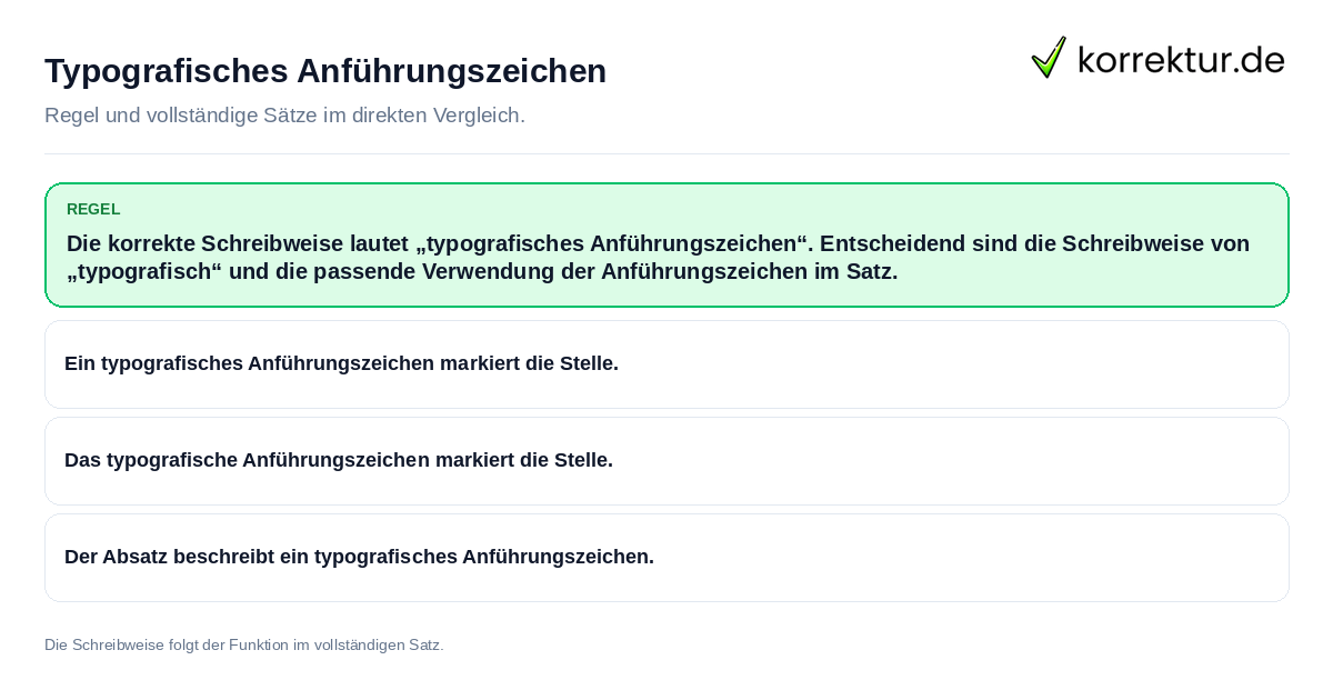 Typografisches Anführungszeichen Konkrete Regel und vollständige Beispielsätze zu Typografisches Anführungszeichen