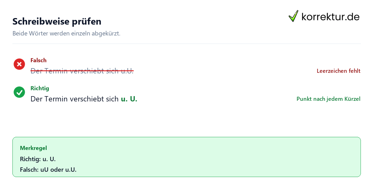 u. U. Bedeutung: korrekte Schreibweise der Abkürzung