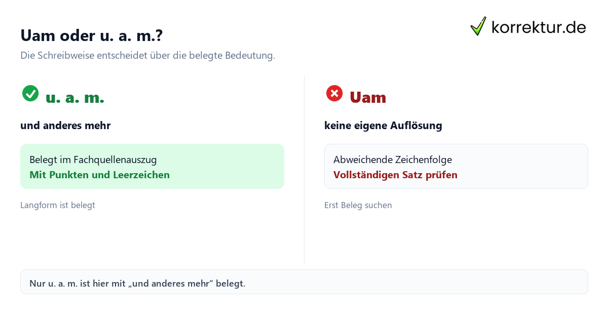 Uam oder u. a. m.? Was bedeutet Uam als Abkürzung? Schreibweisen vergleichen