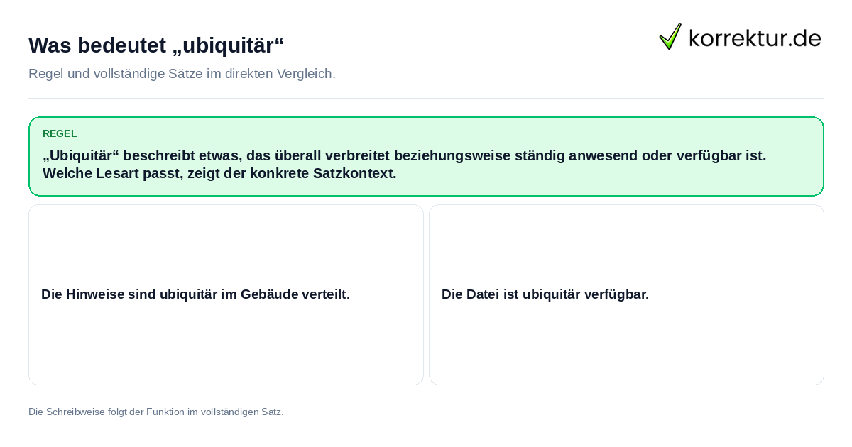 Konkrete Regel und vollständige Beispielsätze zu Was bedeutet „ubiquitär“