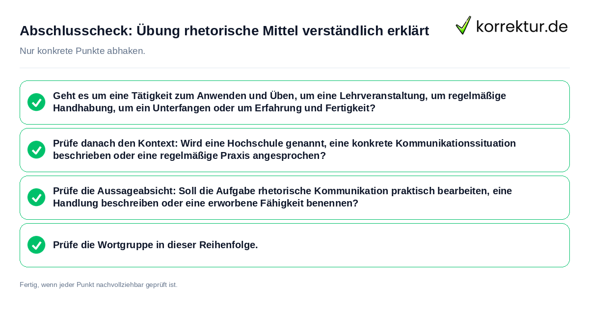Konkreter Abschlusscheck zu Übung rhetorische Mittel verständlich erklärt