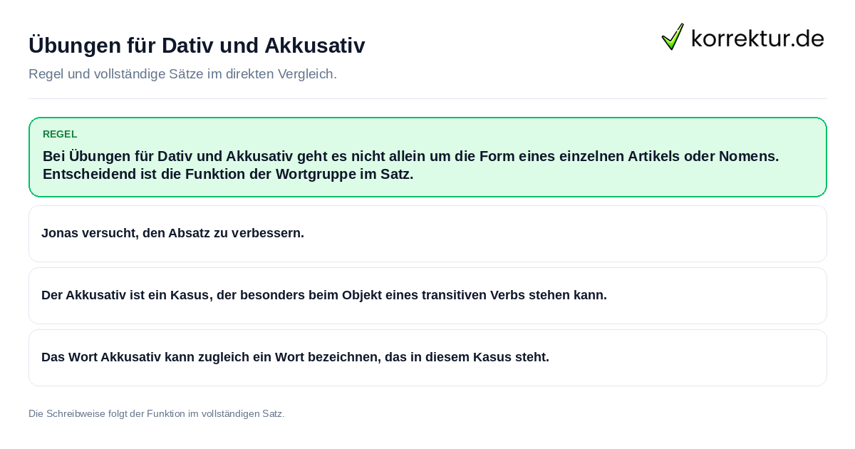 Übungen für Dativ und Akkusativ Konkrete Regel und vollständige Beispielsätze zu Übungen für Dativ und Akkusativ