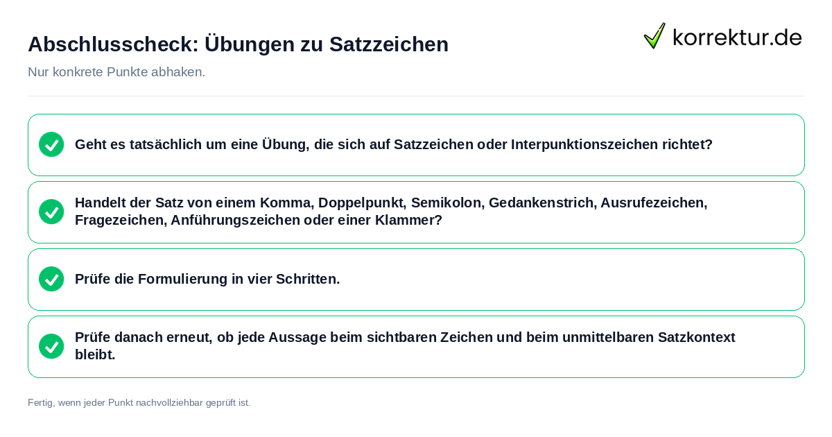 Konkreter Abschlusscheck zu Übungen zu Satzzeichen