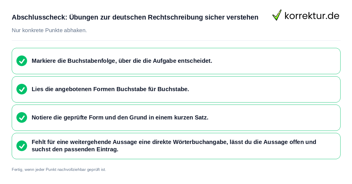 Konkreter Abschlusscheck zu Übungen zur deutschen Rechtschreibung sicher verstehen
