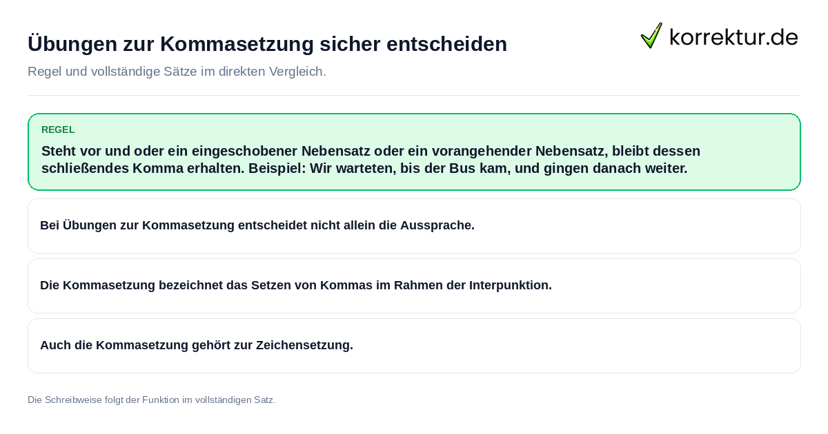 Übungen zur Kommasetzung sicher entscheiden Konkrete Regel und vollständige Beispielsätze zu Übungen zur Kommasetzung sicher entscheiden