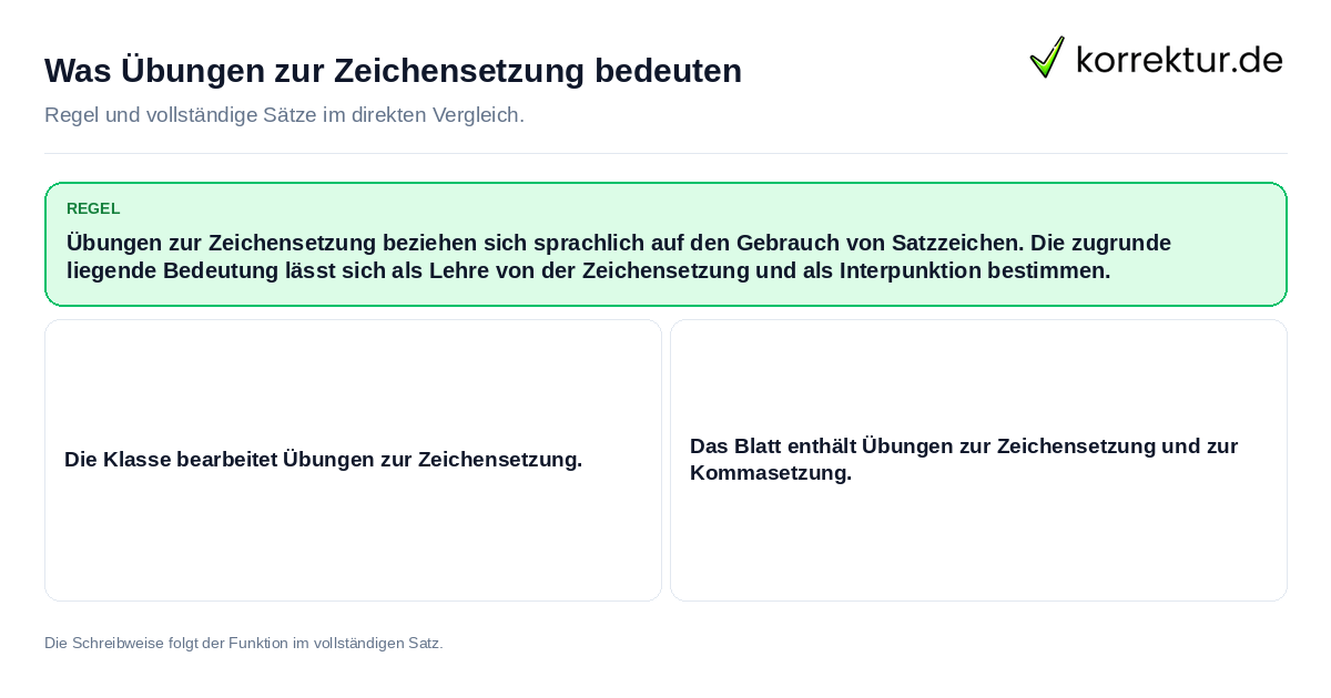 Konkrete Regel und vollständige Beispielsätze zu Was Übungen zur Zeichensetzung bedeuten