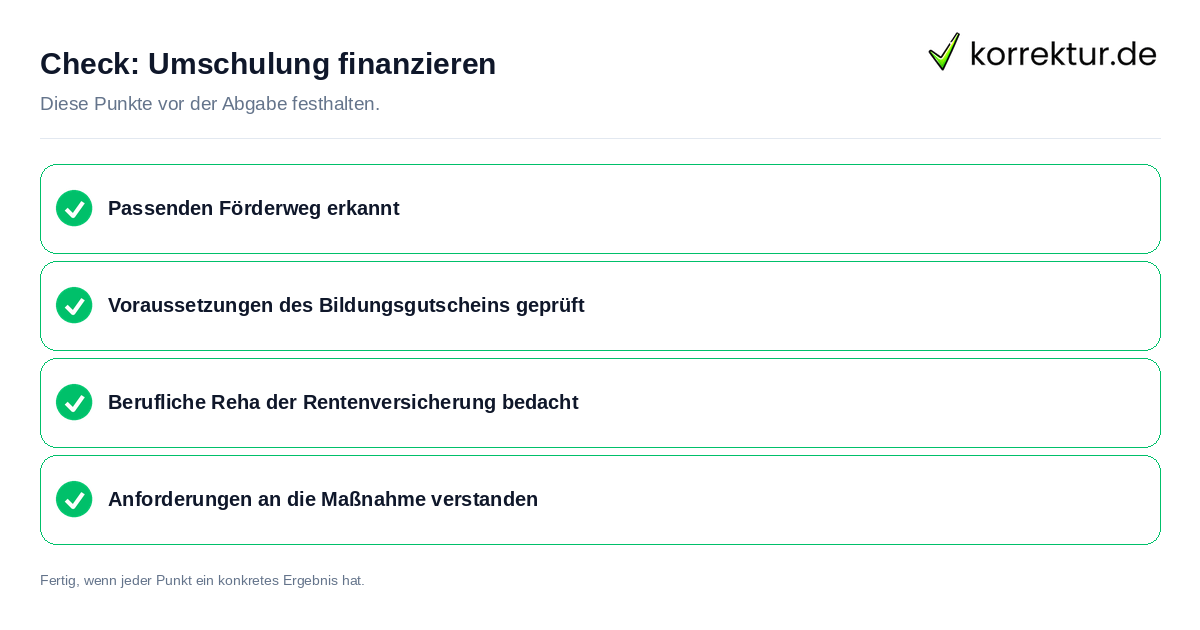 Umschulung finanzieren: Prüfliste mit vier Punkten