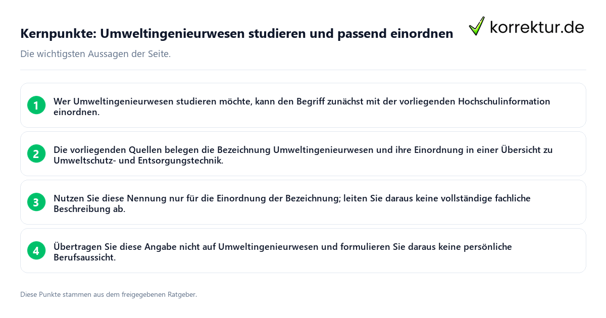 Konkrete Kernpunkte zu Umweltingenieurwesen studieren und passend einordnen