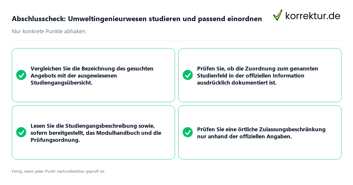 Konkreter Abschlusscheck zu Umweltingenieurwesen studieren und passend einordnen