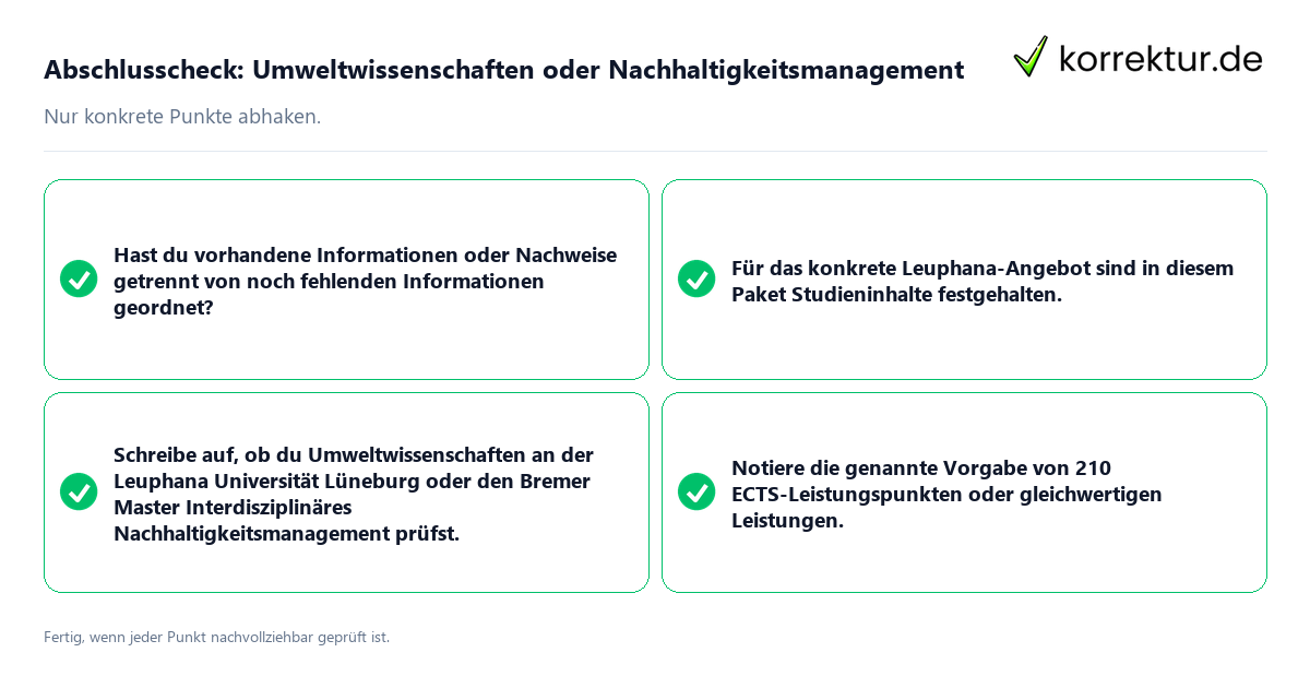 Abschlusscheck: Umweltwissenschaften oder Nachhaltigkeitsmanagement Konkreter Abschlusscheck zu Umweltwissenschaften oder Nachhaltigkeitsmanagement