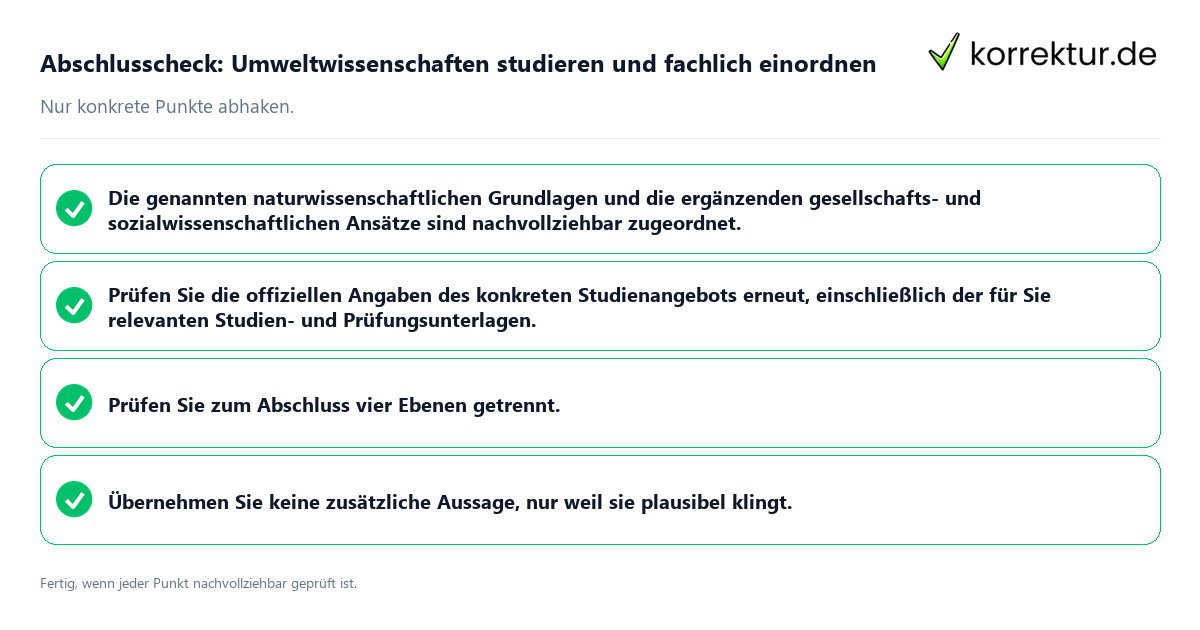 Abschlusscheck: Umweltwissenschaften studieren und fachlich einordnen Konkreter Abschlusscheck zu Umweltwissenschaften studieren und fachlich einordnen