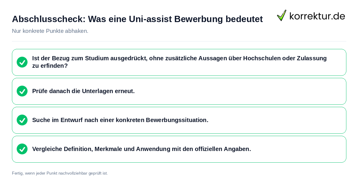 Konkreter Abschlusscheck zu Was eine Uni-assist Bewerbung bedeutet
