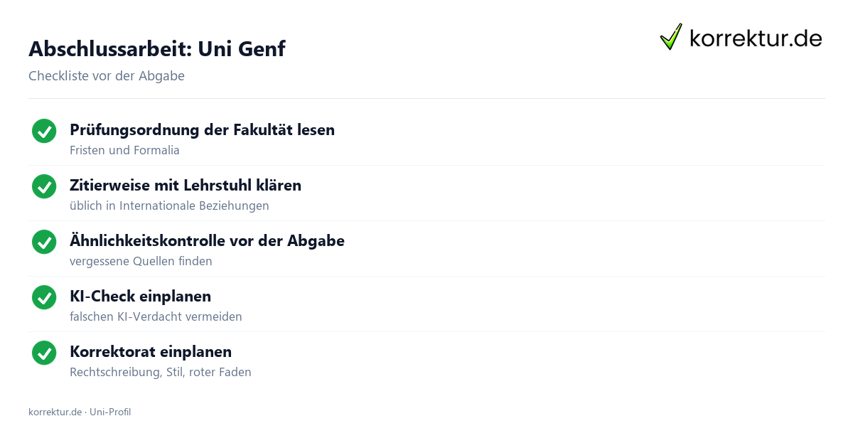Abschlussarbeit an der Uni Genf – Checkliste zur Abgabe Abschlussarbeit Uni Genf: Formalia, Zitierweise und Ähnlichkeitskontrolle vor der Abgabe
