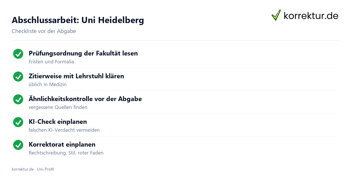 Abschlussarbeit an der Uni Heidelberg – Checkliste vor der Abgabe Abschlussarbeit Uni Heidelberg: Formalia, Zitierweise und Ähnlichkeitskontrolle vor der Abgabe