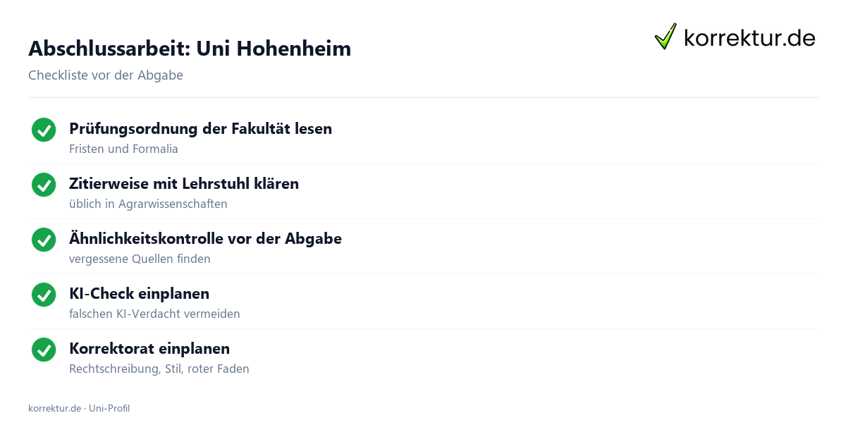 Abschlussarbeit an der Uni Hohenheim – Checkliste zur Abgabe Abschlussarbeit Uni Hohenheim: Formalia, Zitierweise und Ähnlichkeitskontrolle vor der Abgabe