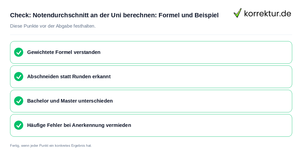 Check: Notendurchschnitt an der Uni berechnen: Formel und Beispiel Notendurchschnitt an der Uni berechnen: Formel und Beispiel: Prüfliste mit vier Punkten