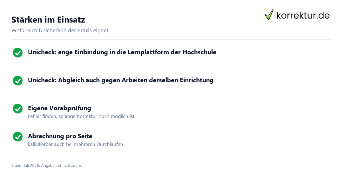 Stärken im Einsatz Unicheck Alternative für die eigene Vorabprüfung: Stärken im Überblick