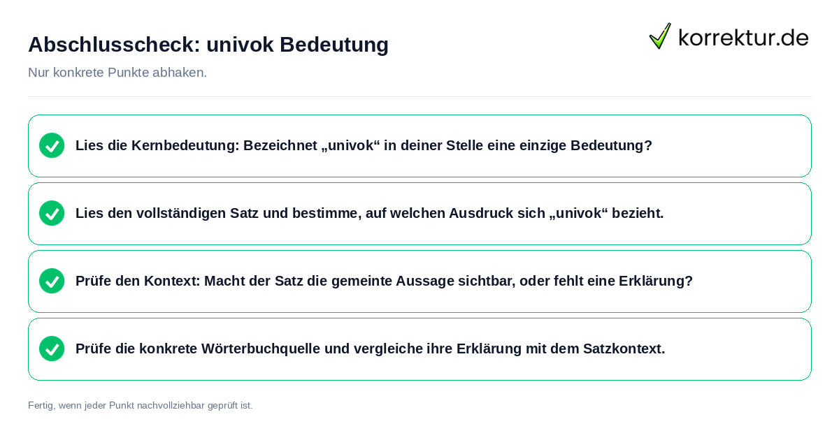 Konkreter Abschlusscheck zu univok Bedeutung