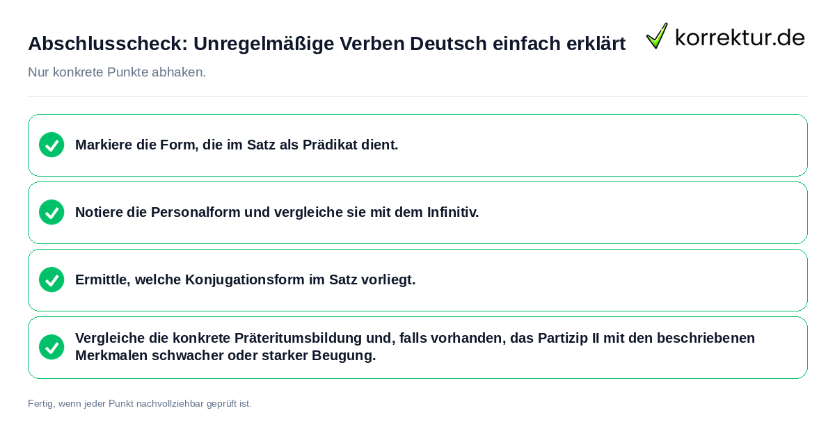 Konkreter Abschlusscheck zu Unregelmäßige Verben Deutsch einfach erklärt