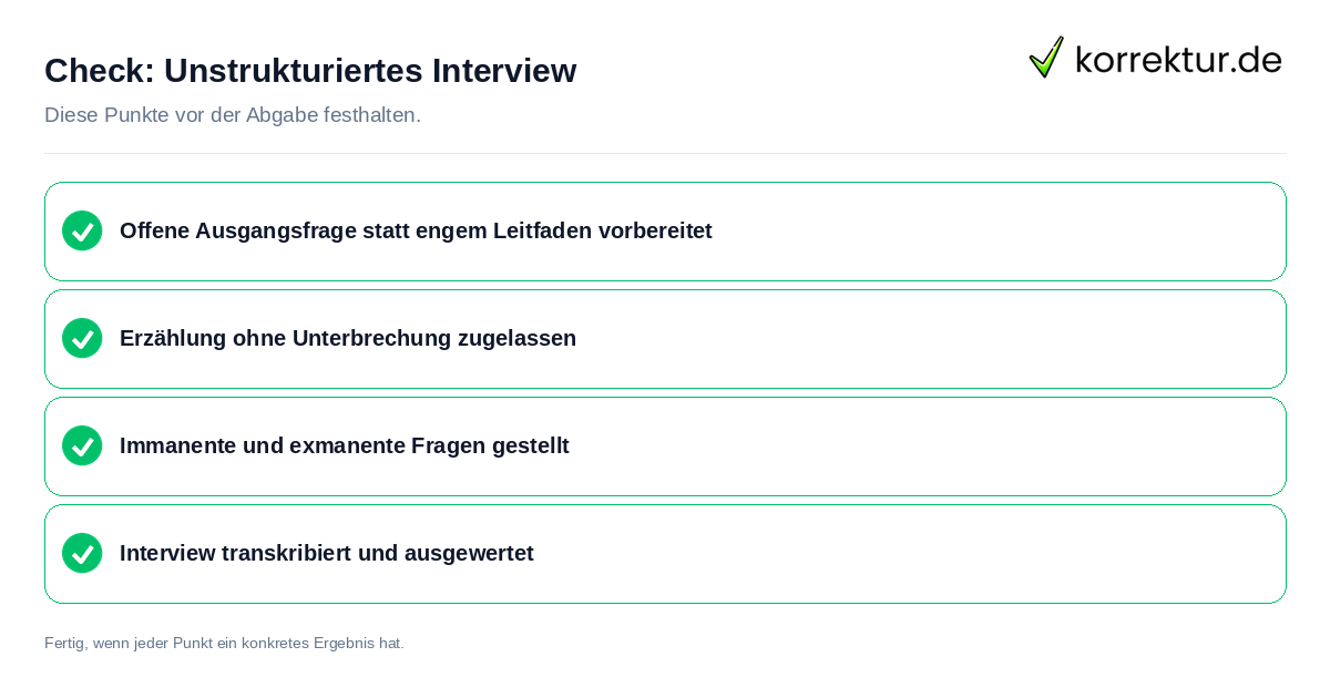 Unstrukturiertes Interview: Prüfliste mit vier Punkten