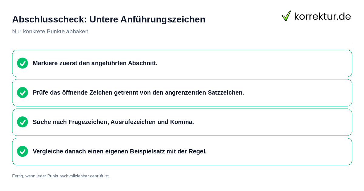 Konkreter Abschlusscheck zu Untere Anführungszeichen