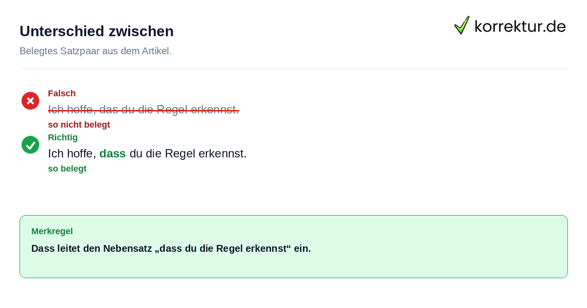 Unterschied zwischen Das und dass Falsches und richtiges Satzbeispiel zu Unterschied zwischen Das und dass