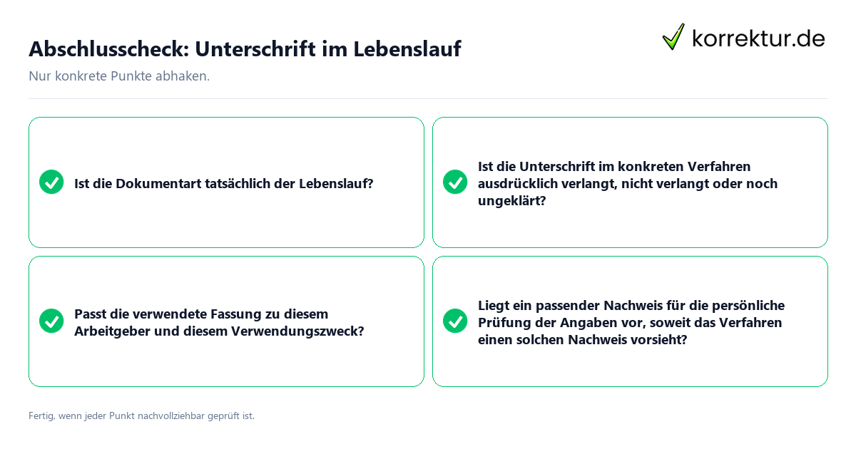 Abschlusscheck: Unterschrift im Lebenslauf Konkreter Abschlusscheck zu Unterschrift im Lebenslauf