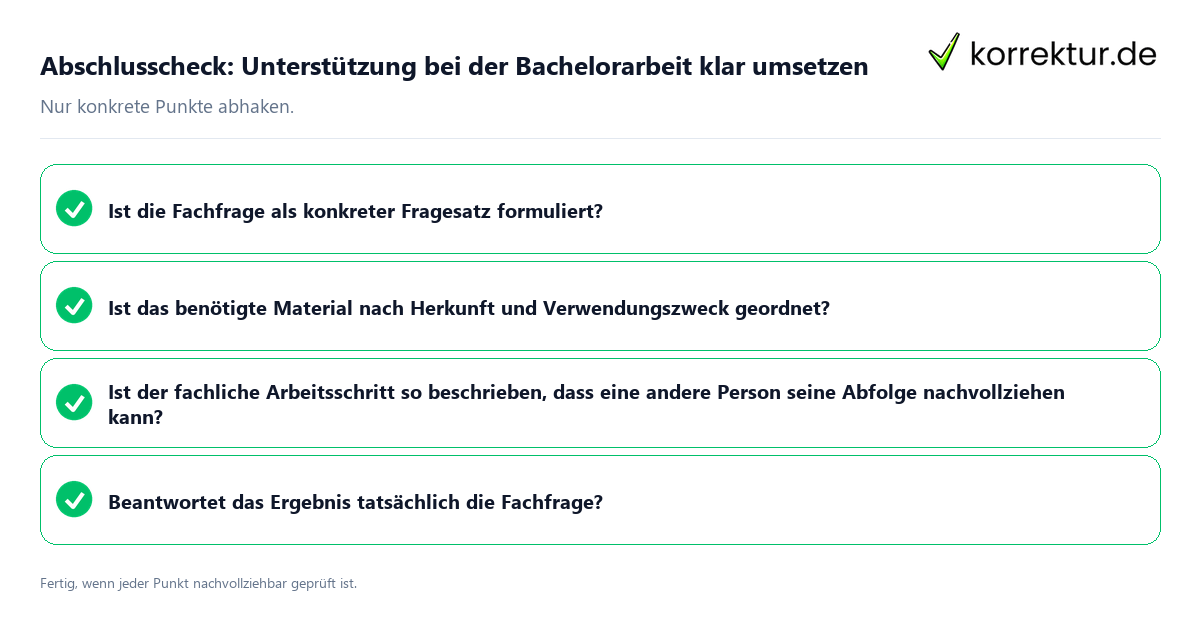 Konkreter Abschlusscheck zu Unterstützung bei der Bachelorarbeit klar umsetzen