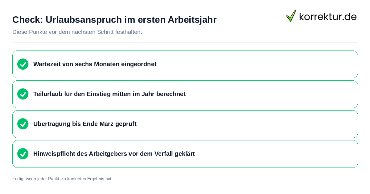 Urlaubsanspruch im ersten Arbeitsjahr: Prüfliste mit vier Punkten