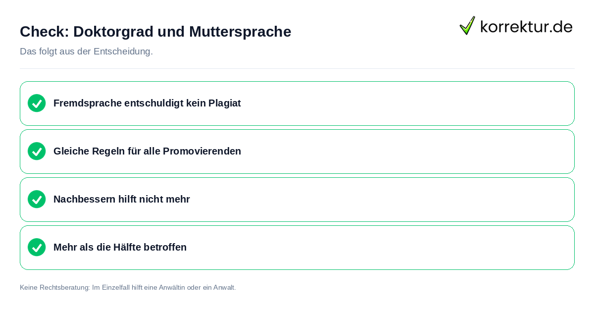Doktorgrad und Muttersprache: Prüfliste mit vier Punkten