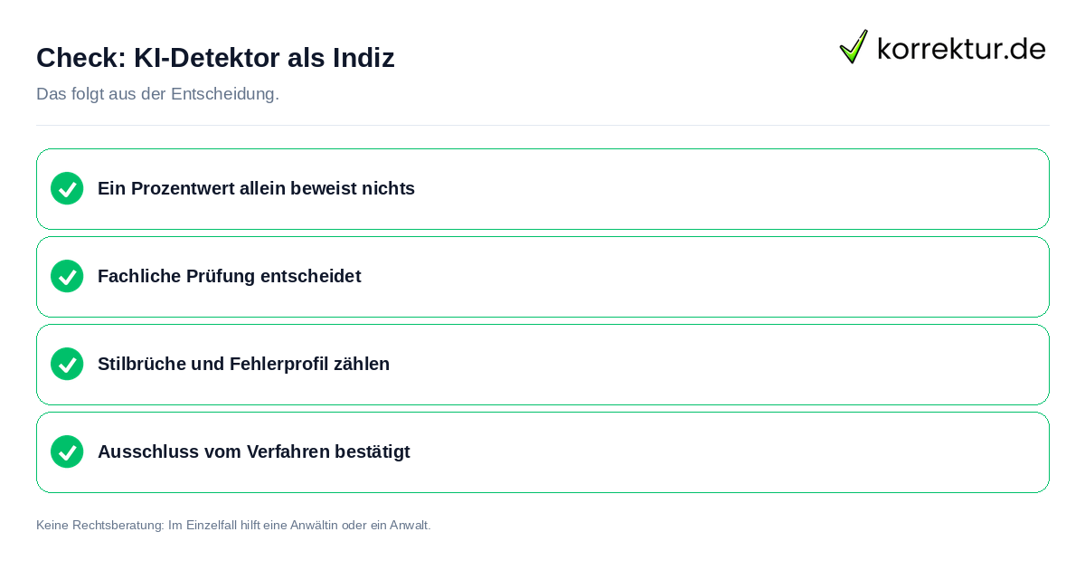 Check: KI-Detektor als Indiz KI-Detektor als Indiz: Prüfliste mit vier Punkten