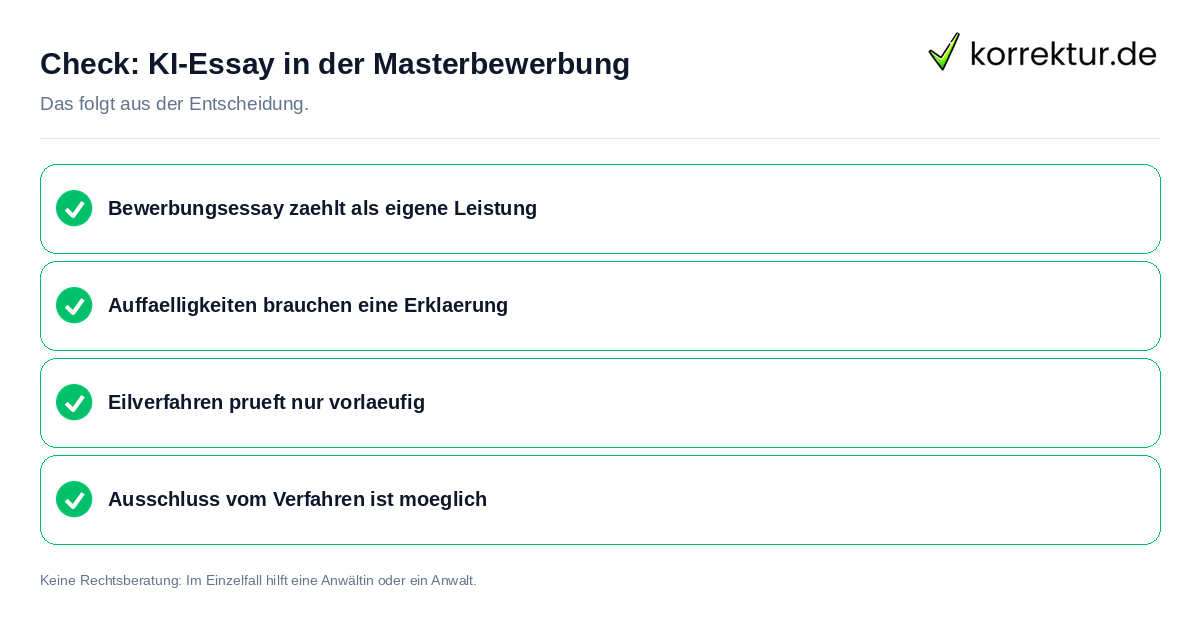KI-Essay in der Masterbewerbung: Prüfliste mit vier Punkten