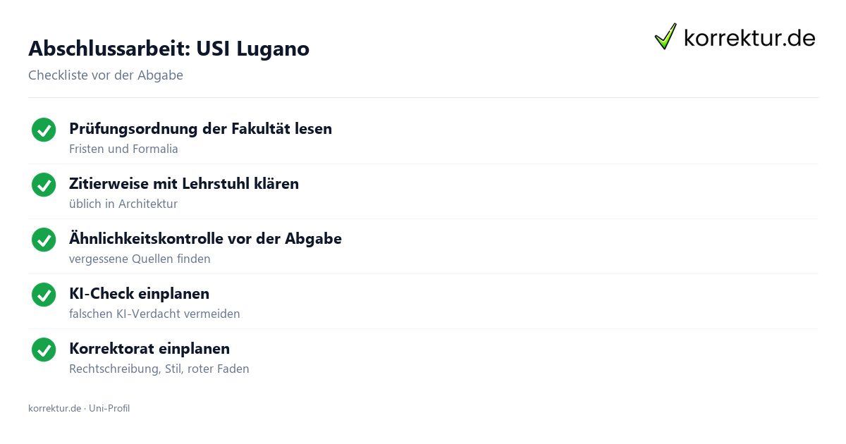 Abschlussarbeit USI Lugano: Formalia, Zitierweise und Ähnlichkeitskontrolle vor der Abgabe