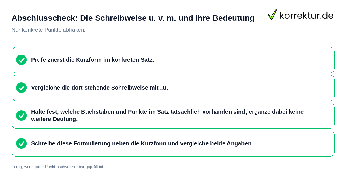 Konkreter Abschlusscheck zu Die Schreibweise u. v. m. und ihre Bedeutung